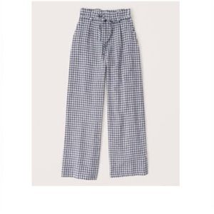 Women’s Abercrombie & Fitch Linen Wide Leg Trousers XS Extra Small Navy Blue